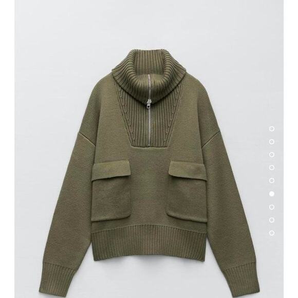 Zara High Collar Knit Sweater Khaki - S - Picture 6 of 6